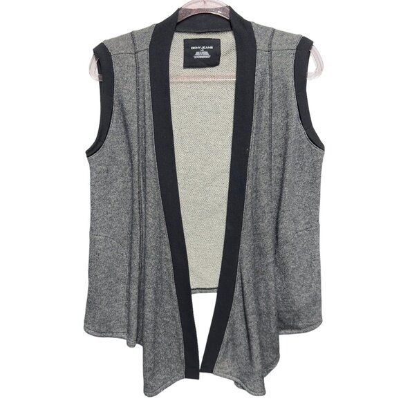DKNY Terry Thick Knit Sweater Cardigan Vest Jacket Open Front - Picture 1 of 8